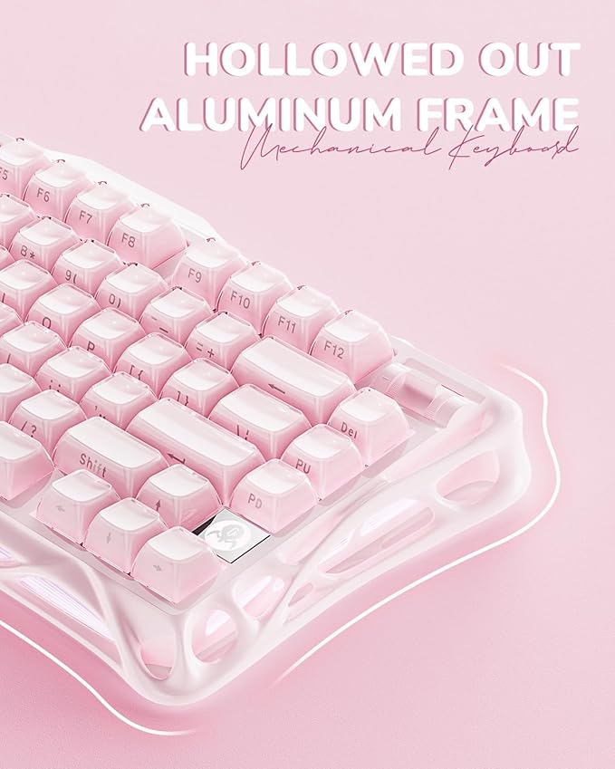 GravaStar Mercury K1 75% Pink Wireless Keyboard, Aluminum Alloy Exoskeleton Design Mechanical Gaming Keyboard, Gasket Hot-Swap Socket, Linear Switches, RGB Backlit