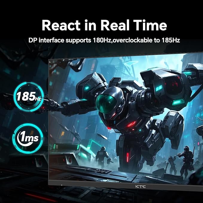 KTC 24 inch Gaming Monitor QHD 180Hz, Fast IPS 1440p Computer Monitor, Up to 185Hz, 1ms, G-Sync/FreeSync, HDR400, Height Adjustable, 2 x HDMI, 1 x DP H24T7