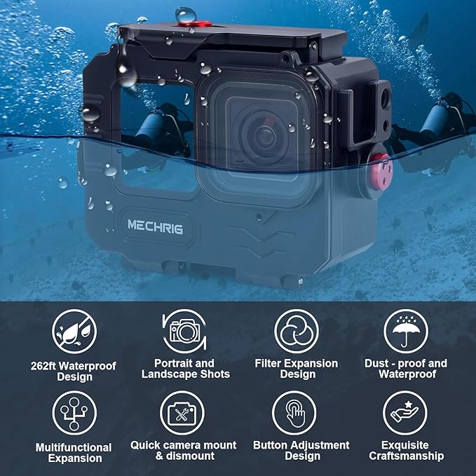 Aluminum Waterproof Case for GoPro HERO13 Black HERO12 HERO11 HERO10 HERO9 Action Camera 80M Deep Waterproof Horizontal and Vertical Shooting Switch (Quick Release-63075)