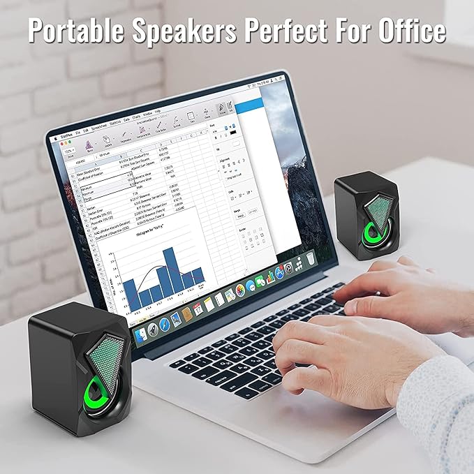 NJSJ Computer Speakers with Colorful RGB Lights, USB Powered 3.5mm Aux- in Mini PC Speakers, Crystal Sound Portable Speaker for Desktop Laptop Monitor Black