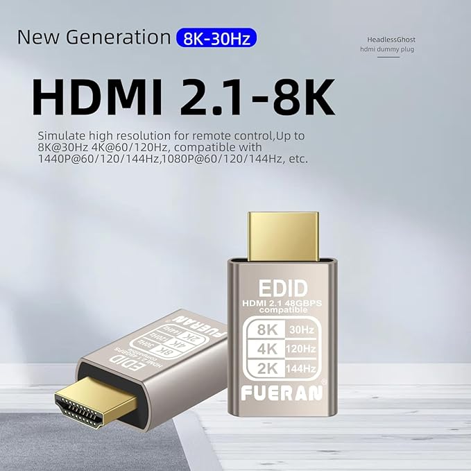 4K 120Hz HDMI 2.1 Dummy Plug,Virtual Display Emulator,displayport Dummy Plug 4k 120hz,Headless Ghost Display Adapter,8K EDID Monitor 3840x2160@120HZ (8K-30Hz-3P)
