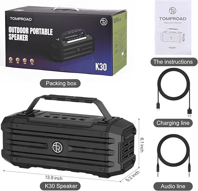 Bluetooth Speaker 120W Peak 80W Portable Wireless Hi-Fi Loud Outdoor IPX6 Waterproof Big Party Speakers with Deep Bass, TWS Pairing, DSP Sound Boombox for Home Camping Beach