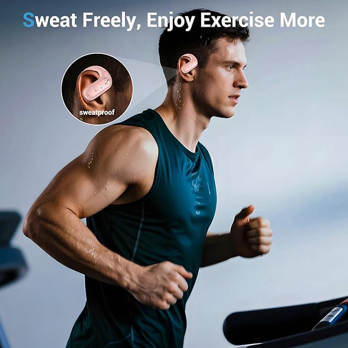 for Wireless Earbuds,Sport Bluetooth 5.4 Headphones,Over Ear Buds with Deep Bass Sound,60H Playtime Clear Calls Earphones Redesigned Comfort Fit with Earhooks for Running,Meeting,Workout-Pink