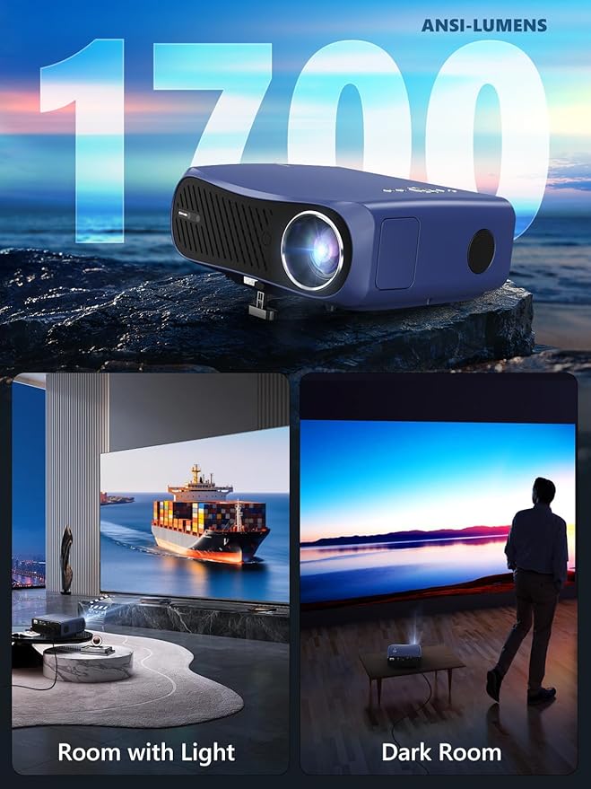 WiFi Bluetooth Smart Home Theater Projector 4K Ultra HD LED High Lumens 1700 ANSI Daytime Movie Gaming Video Proyector HDR10+ Android TV with Apps,Dolby Audio,Auto Focus,HDMI ARC for Ceiling/Room