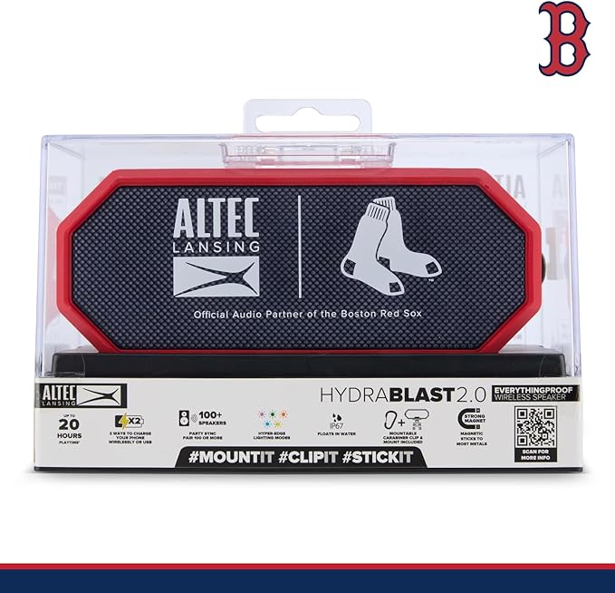 Altec Lansing - Portable Bluetooth Speaker HYDRABLAST 2.0, Waterproof IP67, 20W Output Power, Magnetic Bluetooth Speaker (Boston Red Sox)