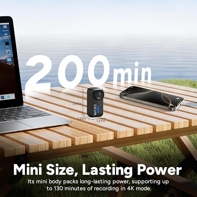 SJCAM 4K Pocket Cam, Tiny Action Camera, Mini Stabilized Body Camera & Portable POV, Waterproof, Wearable, Built-in Spkr & Mic for Vlogging, Helmet & Chest Mountable, Black