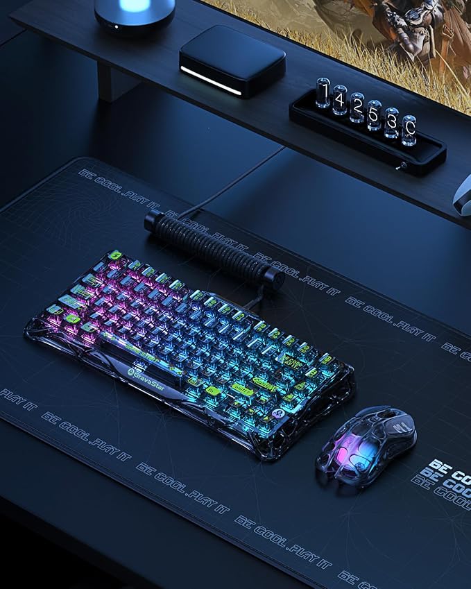 GravaStar Mercury K1 Lite 75% Gaming Keyboard, 2.4GHz/BT/Wired Tri-Mode Wireless Keyboard, Gasket Hot Swappable Mechanical Keyboard, Pre-lubed Linear Switches, RGB Backlit (Transparent Black)