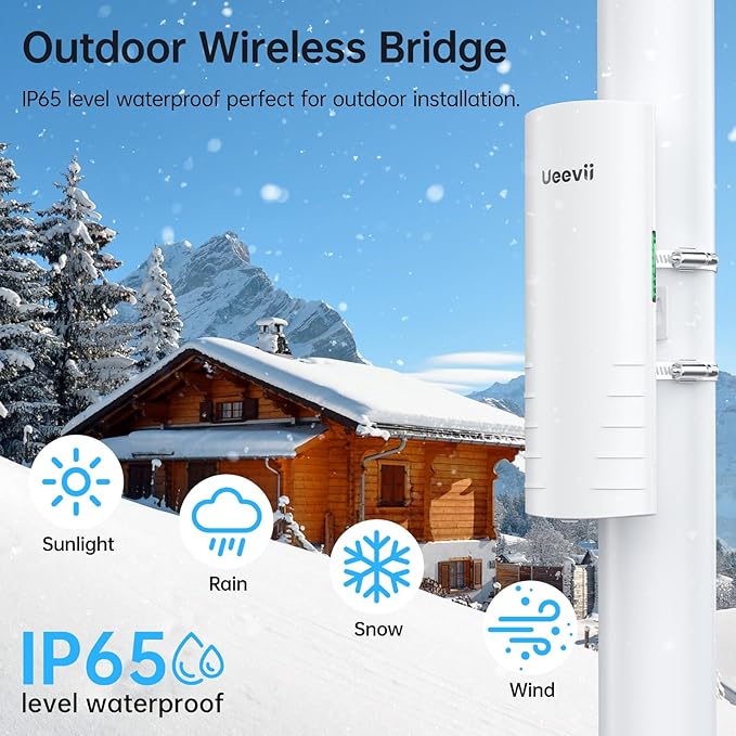 Wireless Bridge Outdoor with 2 Bracket: UeeVii CPE452 Point to Point 5.8G Long Range WiFi CPE - Work with Starlink - Extend Network to Shop Barn Garage, with 14DBi Antenna 24V PoE 2 LAN Port 2Pcs
