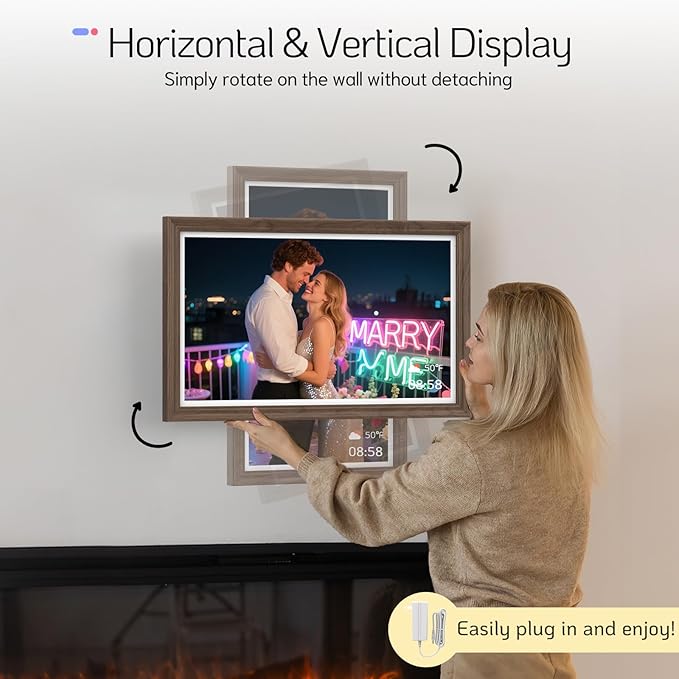 NexFoto Digital Picture Frame 27'' WiFi, FHD Touchscreen 1920 * 1080 with 64GB - Add Photos from Google Photos, Upload Videos, for Housewarming/Mom/Birthday (Walnut)