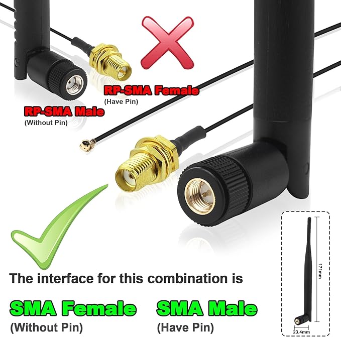 WiFi 6/5G Router Antenna Replacement Upgrade Kit, 6dBi High-Gain MIMO Dual Band Antennas (2-Pack) with SMA to IPX Cable 50CM, Boost Signal for Routers, Gateways