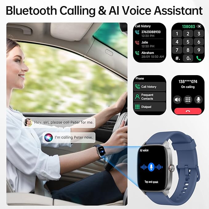 Smart Watches for Women Men with Bluetooth Call & AI Voice, 1.85" HD Fitness Tracker with Heart Rate SpO2 Sleep Monitor, 100+ Sports Modes Mini Games, IP68 Waterproof Smartwatch for Android iOS Phones