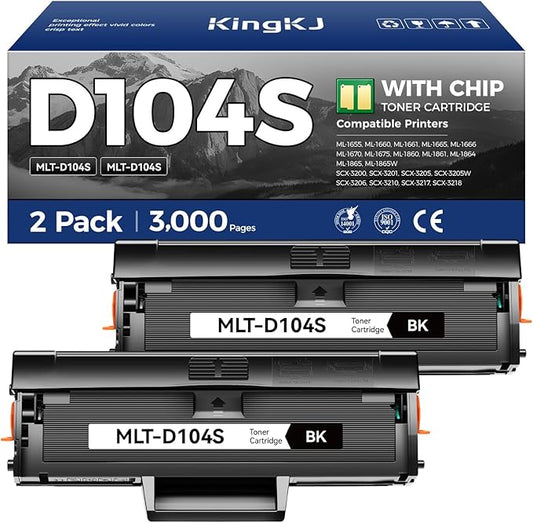 MLT-D104S Toner Cartridge Black 2-Pack High-Yield Replacement for Samsung MLT-D104S D104S 104S Compatible with Samsung ML-1660 ML-1665 ML-1675 ML-1860 ML-1865W SCX-3200 SCX-3205 SCX-3217 Laser Printer