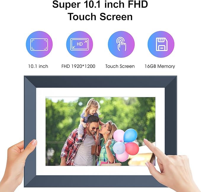 WiFi Digital-Picture-Frame 10.1" Electronic Photo-Frame - 16GB, IPS Touch Screen, Motion Sensor, Auto-Rotate, Instantly Sharing Photo Video Via App, Email, Free Cloud, Personalized Gift for Boyfriend