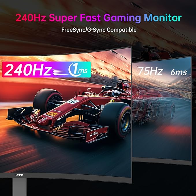 KTC 32 Inch 240Hz Curved Gaming Monitor, 2K 1440P Computer PC Monitor with 1000R 1ms Frameless, Adaptive Sync,122% sRGB, HDMI, DisplayPort, Tilt Adjustable, H32S25E