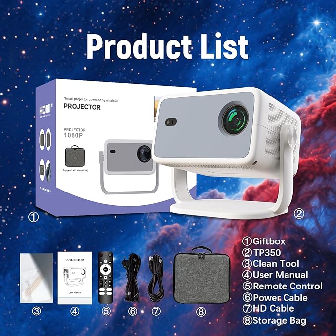 【Velec Officially Licensed & Google CTS Approved】Smart Projector with WiFi and Bluetooth, Auto Focus & Auto Keystone, 360°Rotation 4K Support Native 1080P, 650 ANSI Portable Mini Outdoor Projector