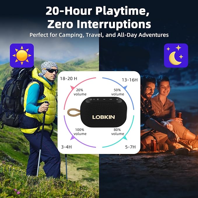 LOBKIN Portable Bluetooth Speaker,IP67 Waterproof 360°Immersive Sound Built in Mic 10W Loud Sound All Day Playtime Wireless Stereo Pairing,Bluetooth 5.4 Small Wireless Speaker for Home/Outdoors/Travel