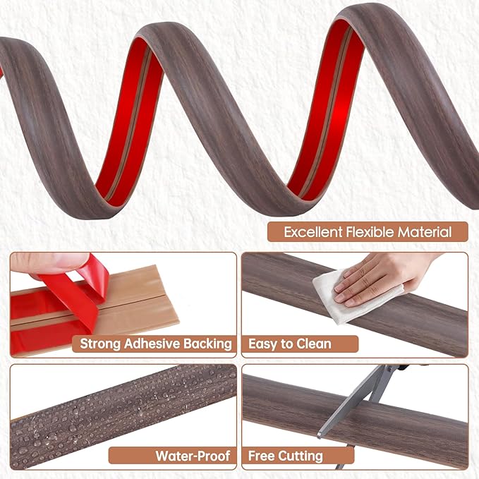 Floor Cord Cover for Wires on Floor Self Adhesive Cord Hider Floor Cable Management Wire Covers for Cords Protector Prevent Cable Trips Cord Cavity W 0.32" x H 0.32", Grayish Brown Wood, 10Ft