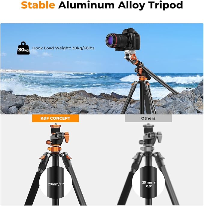 K&F CONCEPT 90''/230cm Overhead Camera Tripod, Horizontal Shooting Video Tripods with Fluid Head Heavy Duty 10KG Load Capacity, Detachable Monopod, for Indoor and Outdoor Use T254A7+FH-03