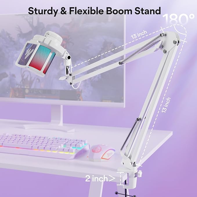 MAONO USB Gaming Microphone with Noise Cancellation, Computer PC Mic with Boom Arm, RGB Light, Mute, Gain, Monitoring Streaming Mic for Podcast, YouTube, Twitch, Discord, PS5/4, GamerWave DGM20S