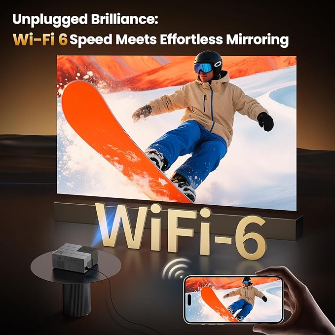 [Netflix Officially/1000 ANSI/Dolby Audio]Smart Projector with WiFi 6 and Bluetooth 5.3, 4K Outdoor Movie Projector, Electric Focus & AI Auto Keystone Portable Native 1080P Proyector (Grey)