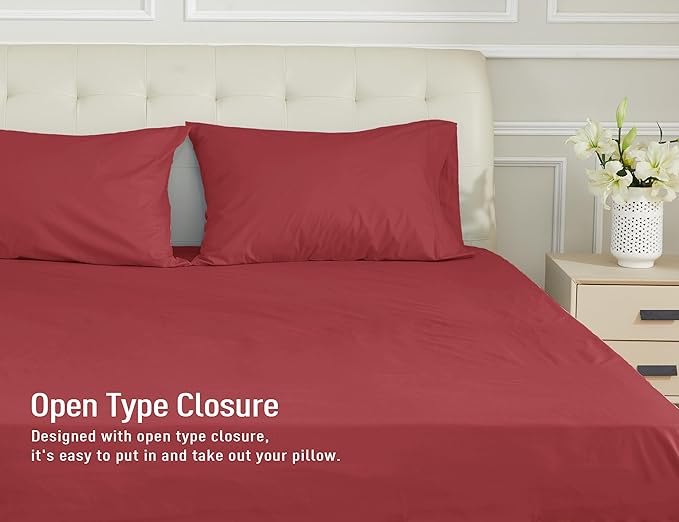 Sunflower King Pillowcases Set of 2, 100% Cotton King Size Pillow Cases 2, 20×40 inches Jester Red, Soft and Breathable