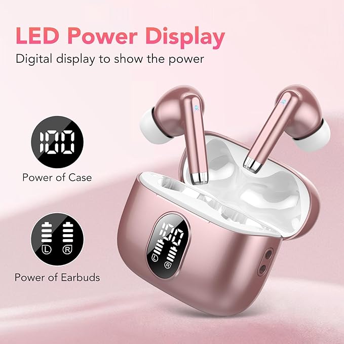 Wireless Earbuds, 2025 New Bluetooth 5.4 Headphones HiFi Stereo with 4 ENC Mic, 40H Mini Ear Buds In-Ear Noise Cancelling Earbuds with LED Screen, Ultra Light USB-C Bluetooth Earphones for Android iOS