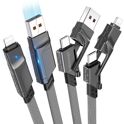 4-in-1 USB C Cable for Lightning Cable [60W Fast Charging], 2Pack (3FT+6FT) Flat Braided USB C to USB C Charger Cord with L/Type C/USB A Multi Ports for iPhone/Samsung Galaxy/i-Pad/Mac Book