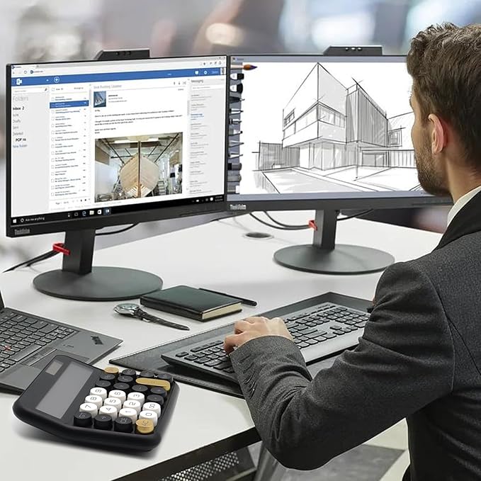 Black Calculator, UPIHO Standard Calculator 12 Digit with Large LCD Display and Big Buttons, Black Gold Office Accessories for Women Desk, Supplies for Office,School, Home, Business