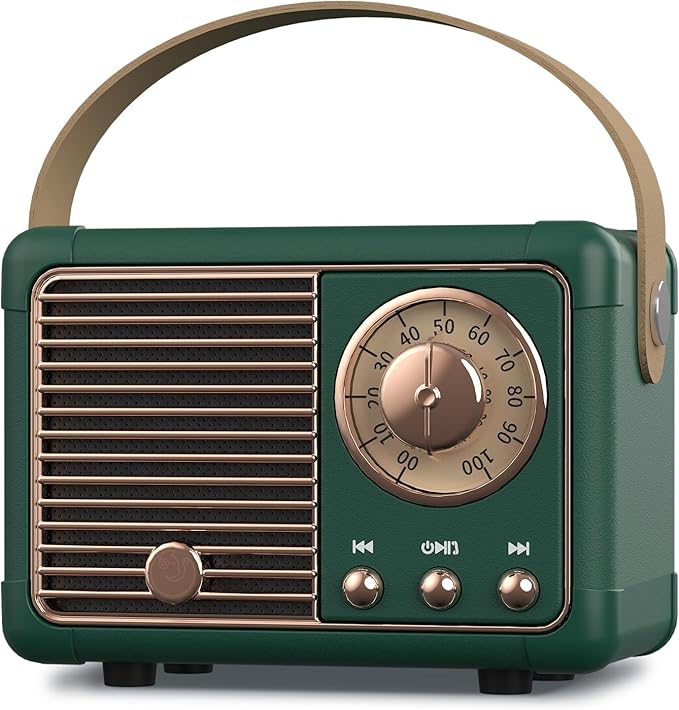 PRUNUS J-999 Retro Bluetooth Speaker,Vintage Decor,Mini Wireless Bluetooth Speaker,Cute Old Fashion Style Support USB/TF Card/AUX for Kitchen Desk Bedroom Office Party Outdoor(Green)