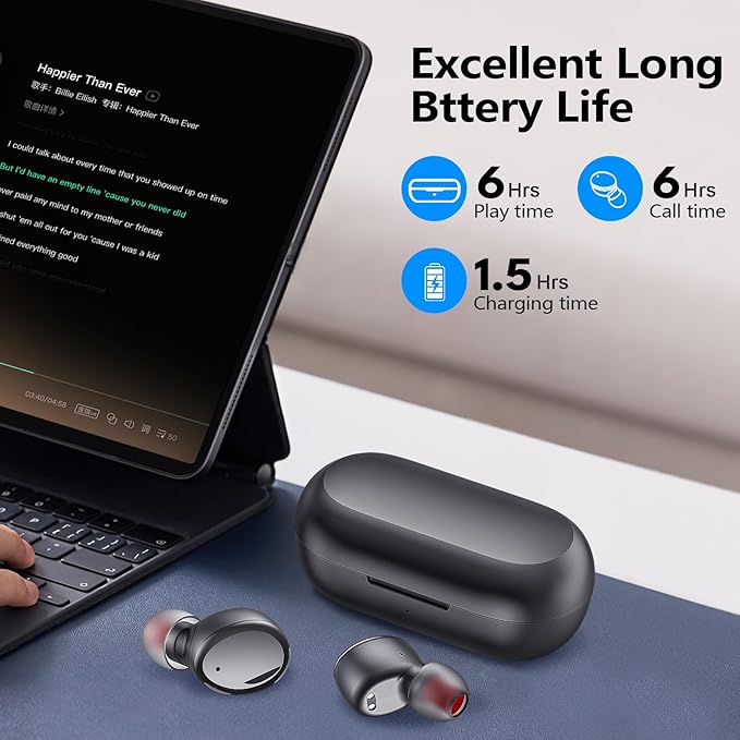 kurdene Wireless Earbuds Bluetooth 5.3 in Ear Buds Light Weight Headphones,Deep Bass Sound,Built in Mics Headset,Clear Calls Earphones for Sports Workout Glossy Black