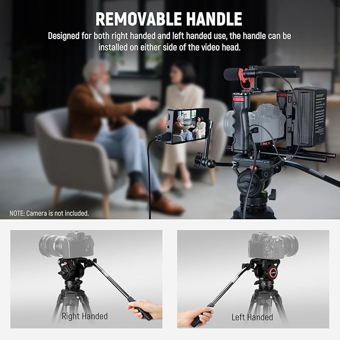 NEEWER Video Camera Tripod Fluid Head, Heavy Duty Lightweight Compact Portable Travel Stand for DSLR Camcorder Compatible with DJI Gimbals Compatible with Manfrotto QR Plates, Max Load 13.2 lbs, TP73