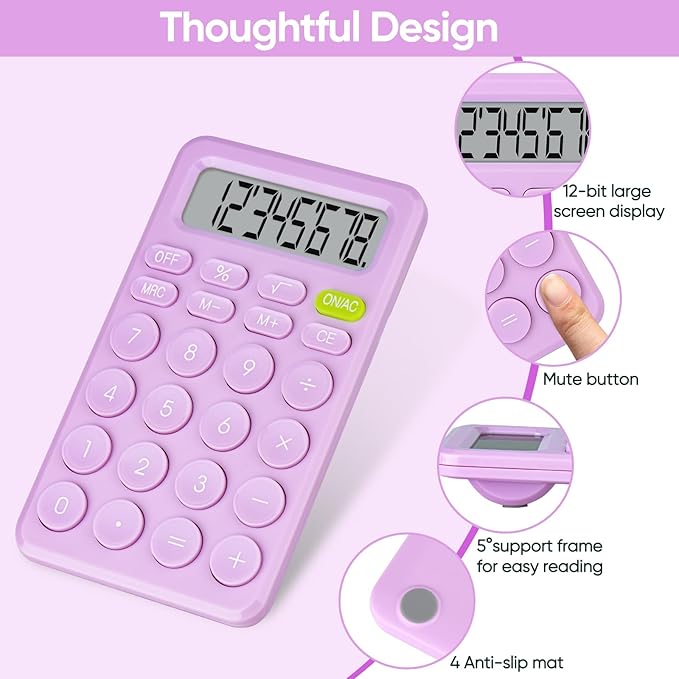 Basic 4 Function Calculator for Students and Office: Small, Portable, and Easy-to-use - Suitable for School and Office Essentials(Purple)