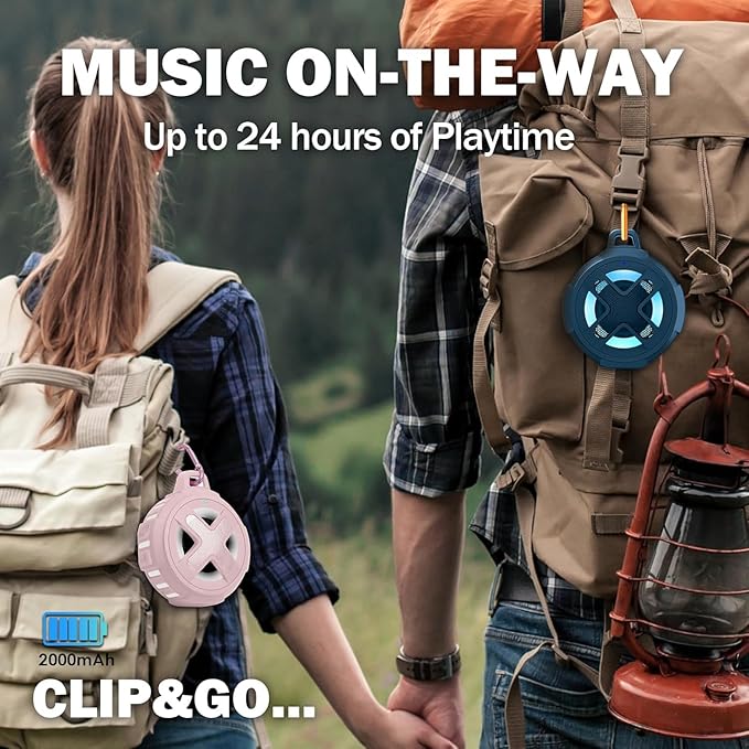 XLEADER X8, Upgraded, Portable Bluetooth Speaker, Certified IP67 Waterproof Shower Speaker, Silicone Case, 10W Bass, 24Hrs Playtime, Small, Floating, RGB Lights, Clip, for Pool Beach Kayak, Sea Blue