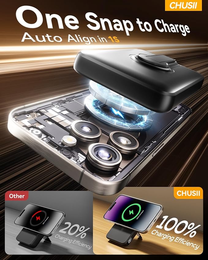 for Magsafe Portable Charger, 12000mAh Wireless Magnetic Power Bank with Stand and PD 20W Fast Charging, for Magsafe Battery Pack Compatible with iPhone 17/16/15/14/13 Series,Travel Camping Essential