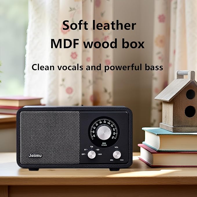 Portable FM Radio Bluetooth Speaker, 2600mAh Rechargeable, Built-in FM Antenna, SD Card Support, for Kitchen, Living Room, with Rotary Knob