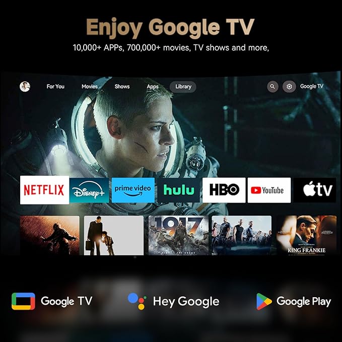 Wanbo X5 Pro Google TV Projector 4K Supported, 1100 ANSI Smart Projector with WiFi and Bluetooth, Outdoor & Home Movie Proyector, Auto Focus & Keystone, HDMI 2.0, Voice Control, HDR10 (2025 Upgraded)