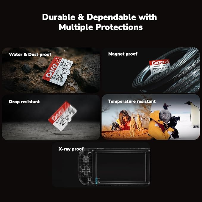 DATO Express 256GB microSDXCEX Memory Card PCIe Gen3x1 NVMe UHS-I C10 U3 V30 A1 4K8K UHD Up to 800/700 MB/s Compatible with Gen Gaming Consoles Witch 2 Action Cameras Drones 360° Cameras