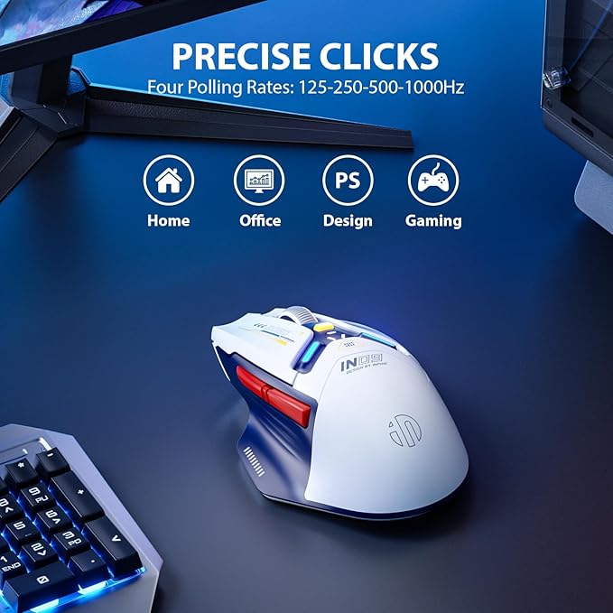 INPHIC IN9 Wireless Gaming Mouse, True Tri-Mode Bluetooth/Type-C Wired/2.4G Wireless Connection, 10000 DPl, Fully Programmable, RGB Backlit, for Laptop PC Mac