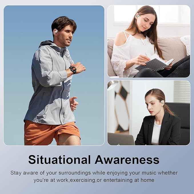 Open Ear Clip Wireless Earbuds Bone Conduction Headphones, Bluetooth 5.4,Open Ear Design,Built-in Mic, IPX5 Waterproof,48H Playtime,Ear Hooks Ear Buds Design for Running Fitness,Black