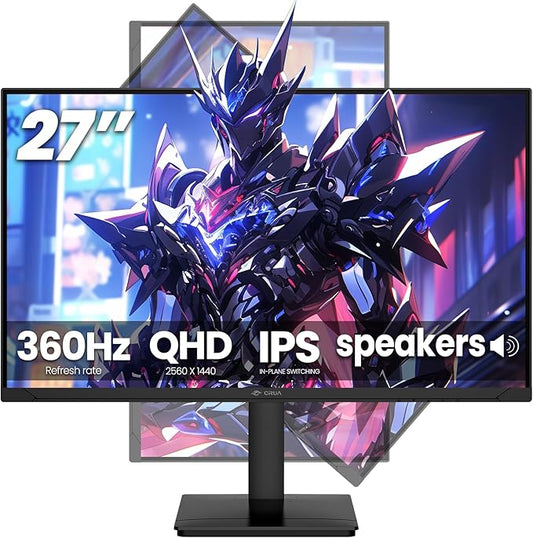 CRUA 27'' Gaming Monitor 360HZ 2k 1440P 120%sRGB IPS Computer Display Screen, Height/Pivot/Swivel/Tilt Adjustable Vertical Monitor Support FreeSync,Built in Speaker, PIP&PBP, DP1.4&HDMI2.1, Wall Mount