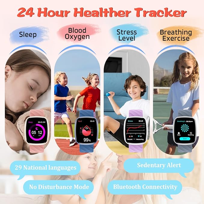 Smart Watch for Kids Fitness Activity Tracker for Boys Girls, Waterproof, Puzzle Games, Alarm Music, Sport Mode, Heart Rate, Sleep, Pedometer, Children Smartwatch Birthday Gift for Teens, Gold