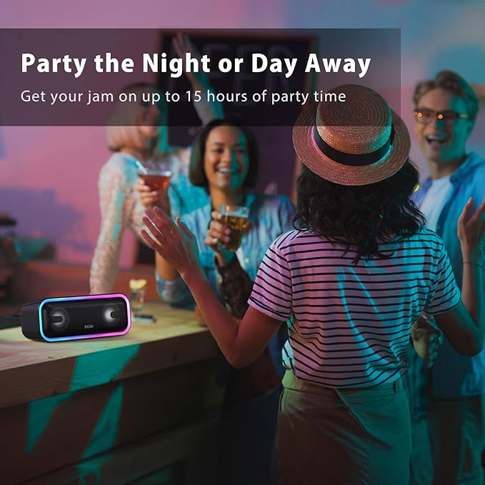 DOSS SoundBox Pro+ Bluetooth Speaker with 24W Impressive Sound, Extra Bass, IPX6 Waterproof, 15H Playtime, Wireless Stereo Pairing, Multi-Colors Light, Portable for Outdoor, Home, Party, Beach
