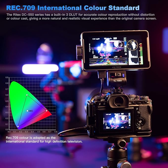 VILTROX DC 550 5.5" Camera Field Monitor for DSLR Touchscreen Camera Monitor 4K with Sunshade Hood Video Monitors for Sony Canon Nikon 3D LUT HDR 4K HDMI in and Out Exposure Focus Assist Waveform