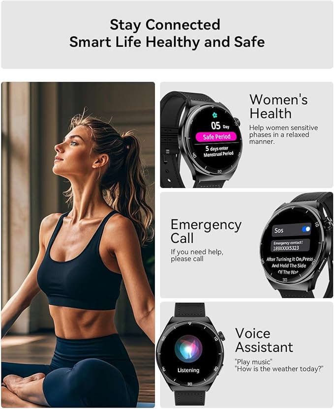 AMOLED Smart Watches for Men Women Fitness Tracker Watch Smartwatch for Android Phones/iPhone Compatible 1.43" HD Mens Watch with SOS ChatGpt AI Voice Heart Rate Sleep Female Cycle IP68 Waterproof
