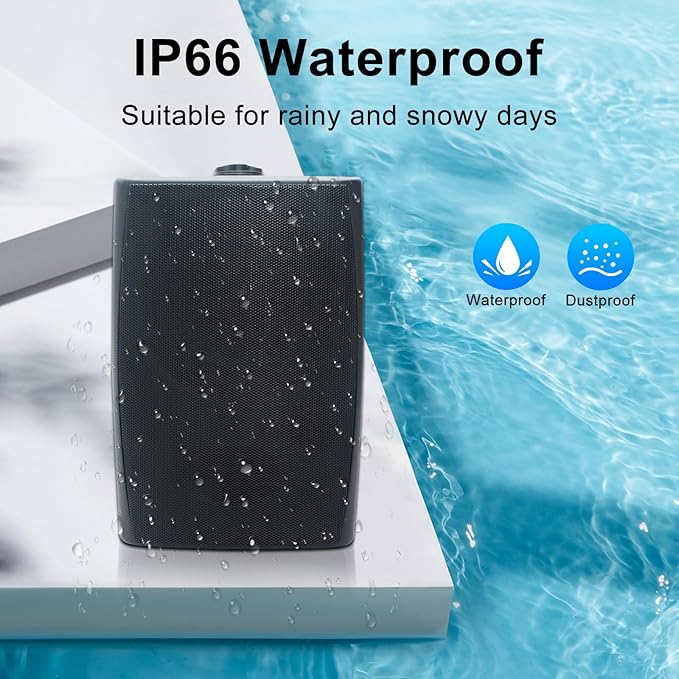 Herdio 6.5 Inches Indoor Outdoor Bluetooth Speakers Waterproof Wired 400 Watts with Powerful Bass,2 Way Wall Mount Speakers All-Weather Durability for Patio Home Deck Porch Backyard(Pair,Black)