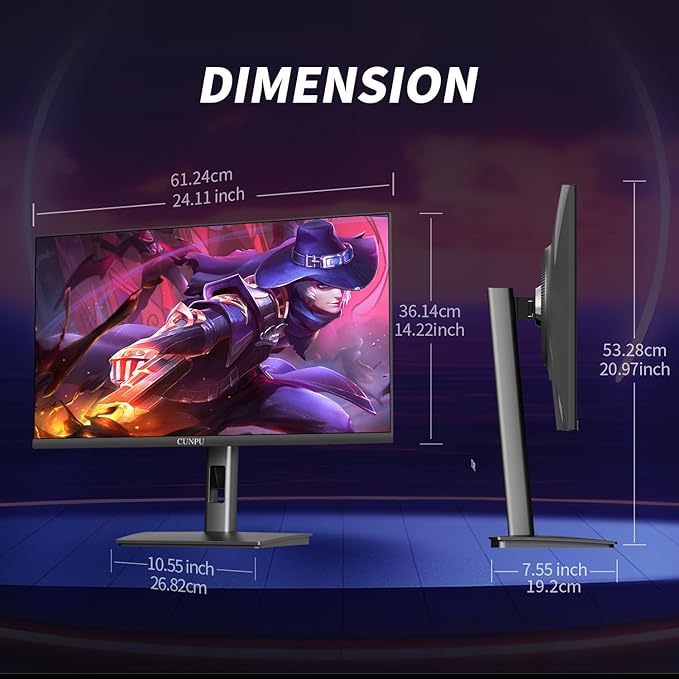 27 Inch 165Hz Gaming Monitor QHD (2560 x 1440p), Support 144Hz Fast IPS Vertical Monitor, 1ms, DCI-P3 90%, FreeSync & G-Sync, Height/Swivel/Tilt Adjustable, RGB Light, Built-in Speaker, HDMI/DP