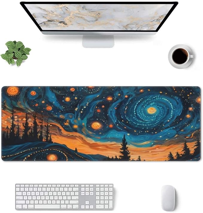 Gaming Mouse Pad, Large Non-Slip Rubber Base Mousepad, Keyboard Mouse Mat, Desk Pad with Stitched Edges, 31.5x11.8inch, Abstact Sky