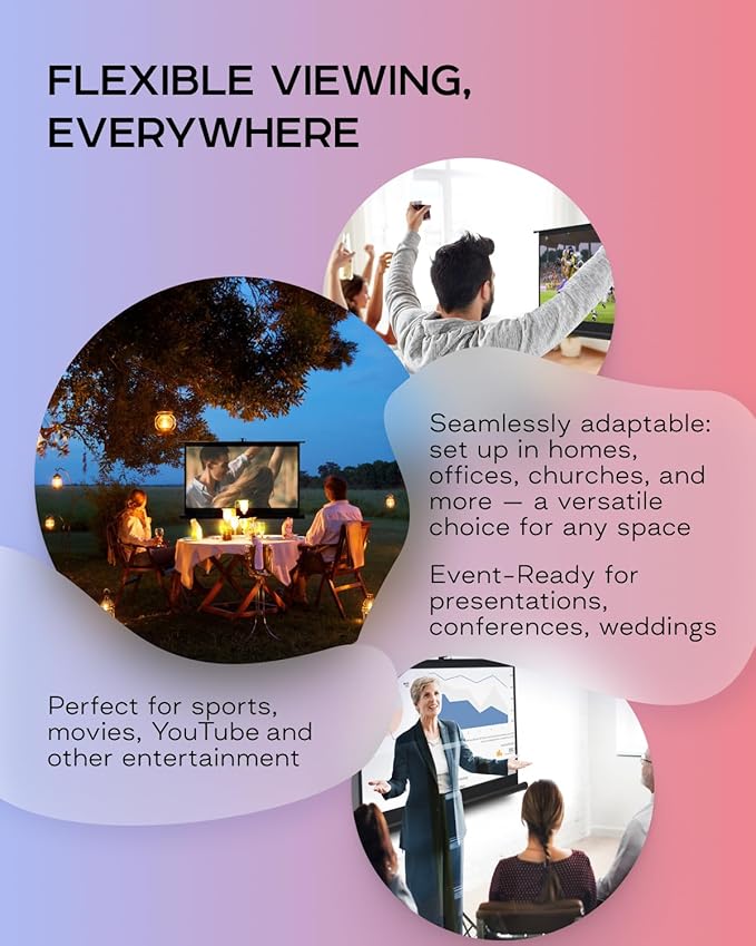 PropVue Projector Screen with Stand 100 inch - Indoor and Outdoor Projection Screen for Movie or Office Presentation - Adjustable from 16:9 to 4:3 HD Premium Wrinkle-Free Tripod Screen