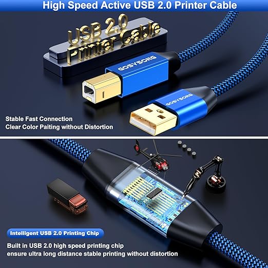 150ft USB 2.0 Printer Cable, High Speed USB A to USB B Printer Cord Compatible with Printers, Scanners,Keyboard (Blue)