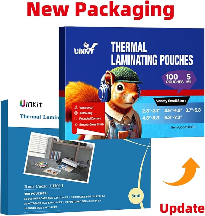 Uinkit Thermal Laminating Pouches Variety Small Size 5mil Thickness Card Notecard ID Badge Business Photo Size Professional Quality Dry-Erase Friendly Sheets Glossy Clear Laminator Pouch,100 Pack